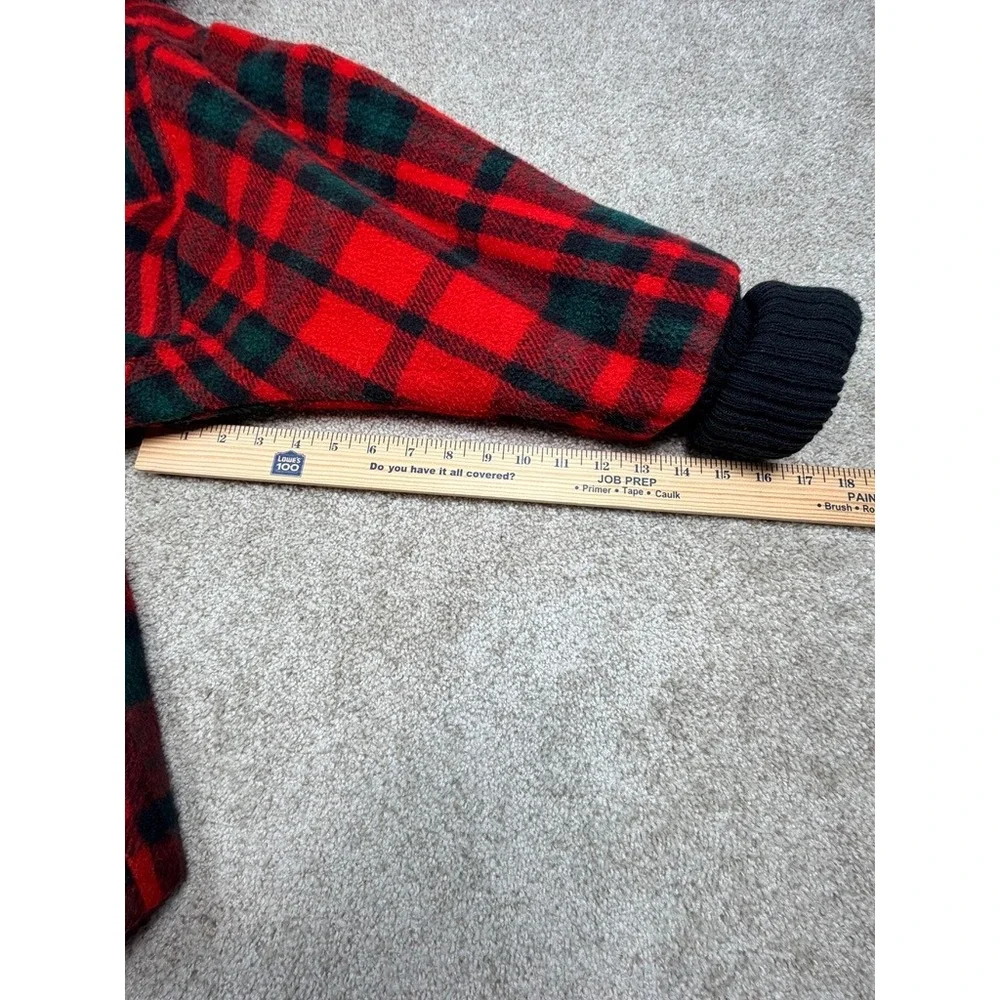 Ms New Yorker Vintage Hooded Plaid Coat Red Green Tartan Button Front Rib Cuffs